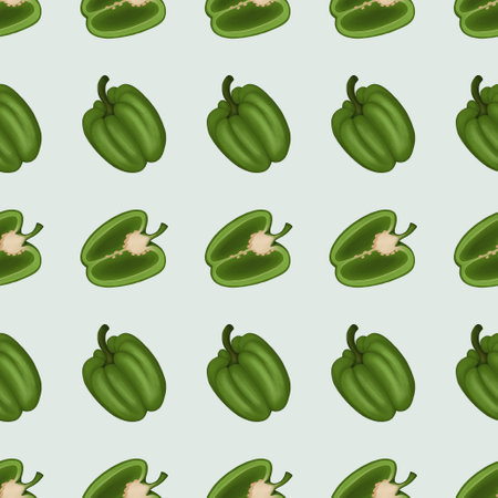 Seamless pattren made of green peppers whole and cutの写真素材