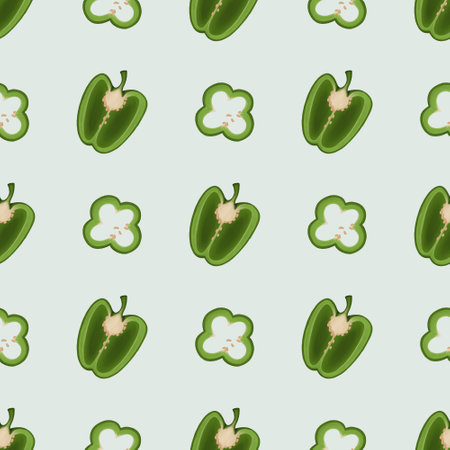 Seamless pattern sweet peppers halves and rings with seedsの写真素材