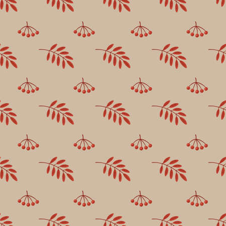 Seamless autumn pattern of red berries and leaves on a light backgroundの写真素材
