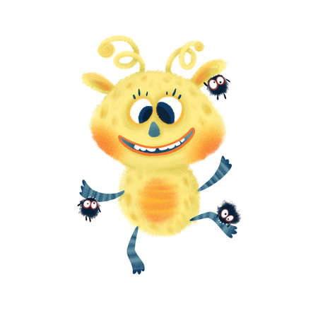Small fluffy cute monster of yellow colorの写真素材