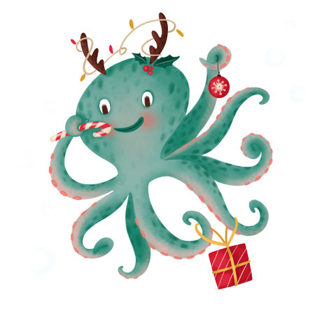 The octopus character smiles and eats candyの写真素材