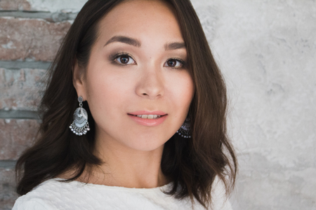 Beautiful face smiling girl, Studio shoot, Russiaの写真素材