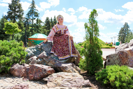 Portrait of woman in Russian folk costumeの写真素材