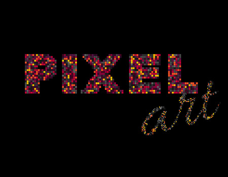 Pixel art writing. Colorful pixel illustration. Ungrouped pixels or squares, suitable to use as a motion graphics element. Isolated. vector. Gaming pixel design. Easy to recolor. Layers.のイラスト素材