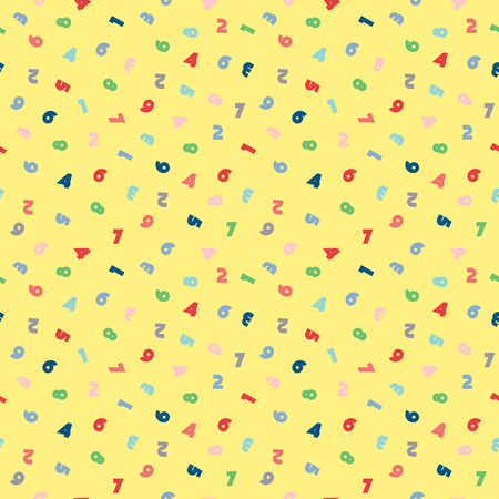 Seamless pattern with yellow background and colorful numbers. Pattern for children.のイラスト素材
