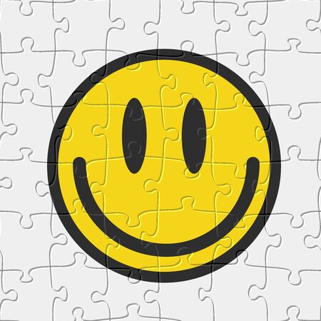 Seamless jigsaw puzzle game pattern. Smile emoticon illustration vectorのイラスト素材