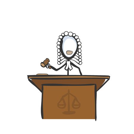 Judge sentence according to constitution law in civil or criminal court. Justice dispute. Hand drawn. Stickman cartoon. Doodle sketch, Vector graphic illustration law justice court judgeのイラスト素材