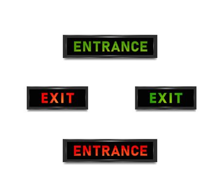 Exit entrance door sign in red and green light. Isolated vector graphic illustration. exit entrance sign doorのイラスト素材