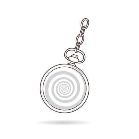 Hypnosis watch. Stopwatch for hypnotherapy. Pocketwatch with chain. Sport countdown timer. Line graphic vector simple illustrationのイラスト素材
