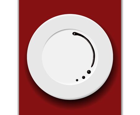 Dish plate decoration. BaGourmet plate dressing sauce decoration. Balsamic glaze garnish stripe of soya sauce on a plate. Vector illustration. Restaurant realistic plate on tablelsamic glaze garnish stripe of sauce on a plate. Vector isolated illustration. Restaurant realistic plate on table plate decor kitchen eat outのイラスト素材