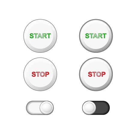 web buttons set. White plastic round solid buttons. icons for internet: start, stop, slide button slider bar . Pressed buttons. Vector graphic illustraion isolated white plastic buttonのイラスト素材