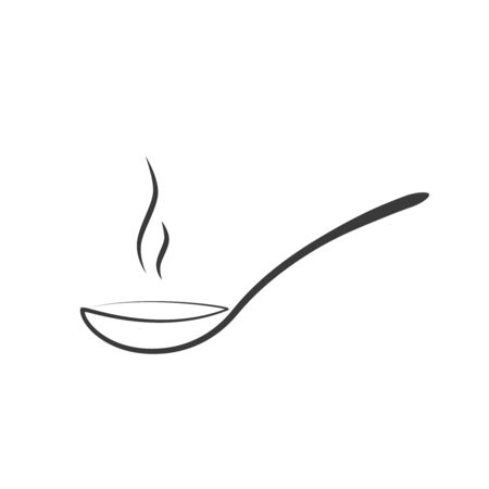 Spoon of soup. Vector flat simple illustration. spoon with sauce. Isolated meal icon steaming spoon graphic spoonのイラスト素材