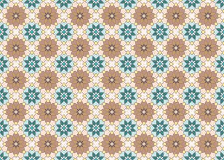 Floral seamless vector pattern. Islamic seamless mosaic. Blue beige decoration. Graphic illustration...