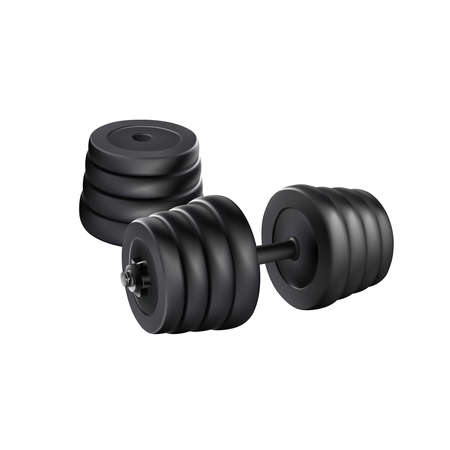 Dumbbell adjustable disc isolated vector. realistic fitness weight equipment. Scalable editable illustration. Gym and body building black weights exercise. graphic weight barのイラスト素材