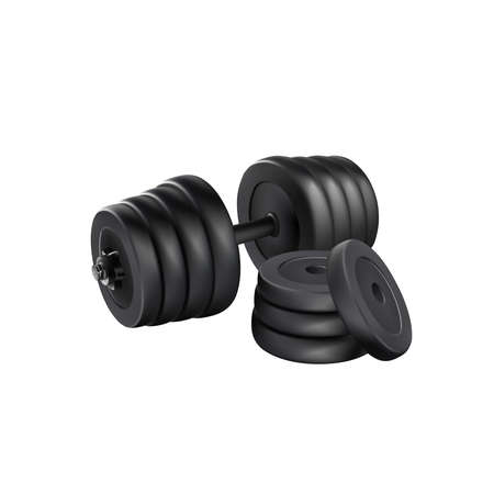 Dumbbell adjustable disc isolated vector. realistic fitness weight equipment. Scalable editable illustration. Gym and body building black weights exercise. graphic weight bar dumb bellのイラスト素材