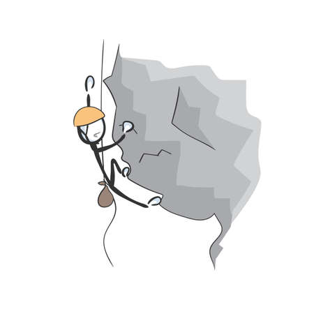 Climbing mountains extreme sport. Vector simple rocks climber. Stickman no face clipart cartoon. Hand drawn. Doodle sketch, graphic illustration climb highのイラスト素材
