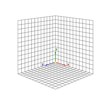Cube perspective grid three-dimensional. Vector isometric solid shapes projection. geometry and algebra scheme. Blank worksheet point graph. Graphic illustrationのイラスト素材