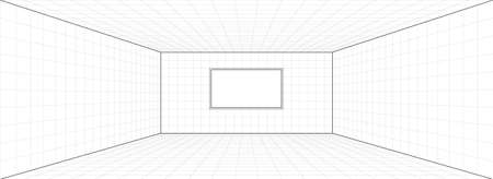 Room perspective grid background 3d Vector illustration. Interior design model projection background template. Line one point perspectiveのイラスト素材