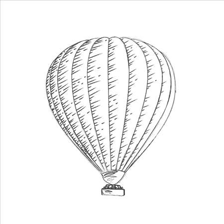Hot air balloon drawing vector illustration. Graphic isolated colorful aircraft. Crayon pencil sketch.のイラスト素材