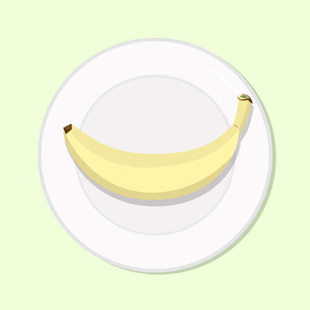 Banana ripe yellow, healthy diet meal on plate. Vector illustration. Simple flat stock image. Tropical fruit on table, healthy vegetarian food nutritionのイラスト素材