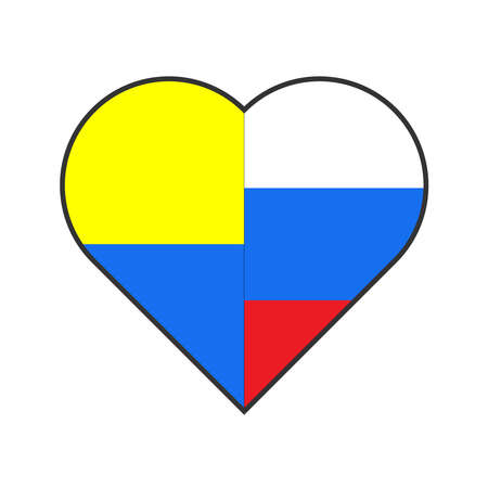 Flag Ukraine and Russian Federation together in heart. No war symbol. Vector peace illustration. Graphic stock imageのイラスト素材