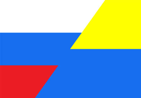 Flag Ukraine and Russian Federation together. No war symbol. Vector peace illustration. Graphic stock imageのイラスト素材