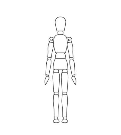 Wooden man model, manikin to draw human body anatomy pose. Mannequin control dummy figure vector simple illustration stock imageのイラスト素材