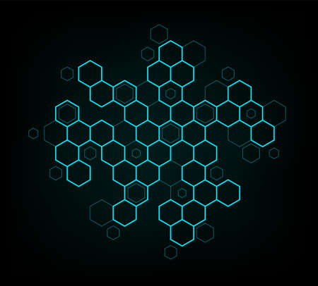 Bee honey comb background . Blue light tech pattern bee honeycomb cells. molecular structure....