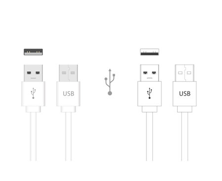 USB cable vector illustration. data transfer and charger cord. USB icon set and symbol. Graphic illustration stock imageのイラスト素材