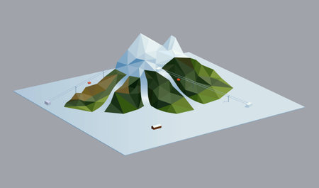 A vector illustration of a mountain in a ski resort  Triangular style, objects logically layered のイラスト素材