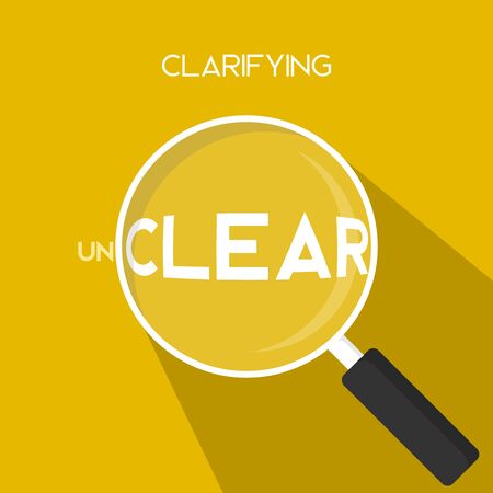 unclear clear clarifying concept zoom looking with magnifying glass  simple clean flat long shadow icon illustration for web design, element, print and presentationのイラスト素材