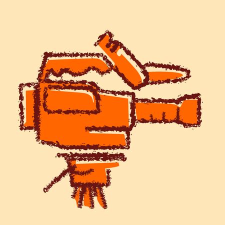 sketcy bad hand drawing rough dry brush orange fill vintage retro style professional retro old movie film camera vintage video recorder cinema productionのイラスト素材