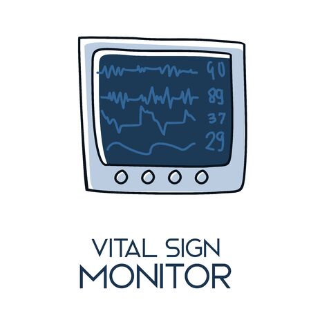 Ekg vital sign monitor minimalist out line hand drawn medic flat icon illustrationのイラスト素材