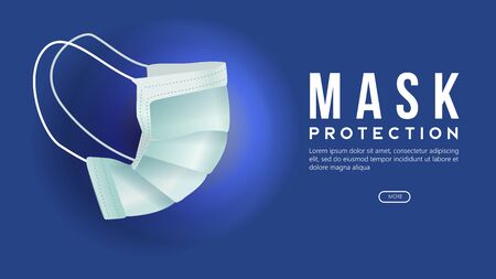 mask protection. side view no people mas wear. Protection against viruses, bacteria, smog.  realistic isolated on blue background. Vectorのイラスト素材
