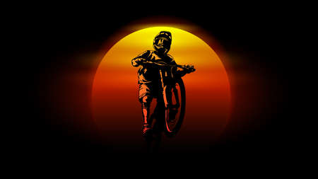 isolated mtb biker sump sunset background vector illustrationのイラスト素材