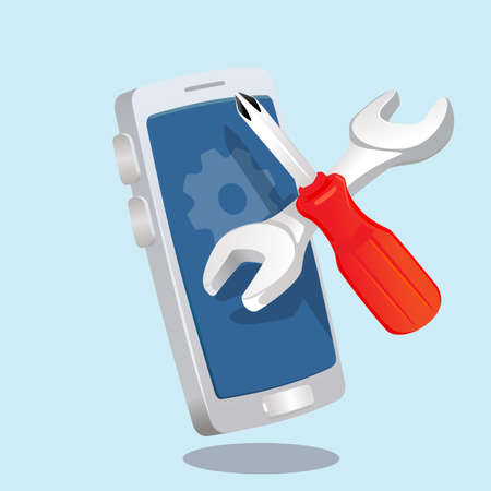 wrench and screwdriver. repair and service on spartphone 3d toy like  vector illustration icon.のイラスト素材