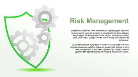 risk management. gears come out form the shield. with dummy text.simple modern vector illustrationのイラスト素材