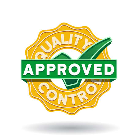 quality control approved icon concept. text inside badge and check mark. vector illustrationのイラスト素材