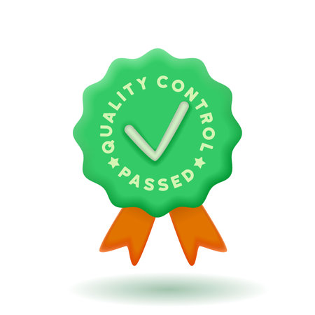 quality control passed icon with ribbon bellow.QC passed. modern vector illustrationのイラスト素材