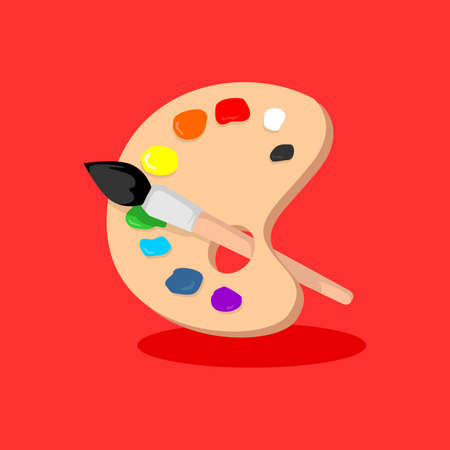 painting palete and brush flat style isolated icon clip art vector illustrationのイラスト素材