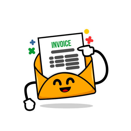 invoice email. pointing on a invoice paper. isolated cute mail cartoon face vector illustrationのイラスト素材