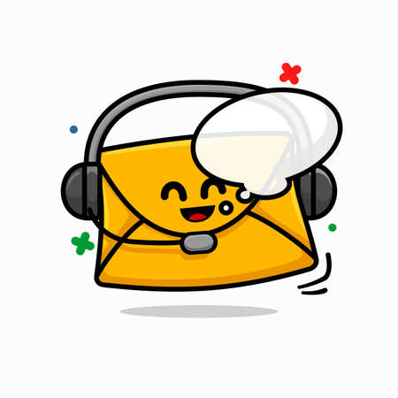 email customer support concept. isolated cute mail cartoon face wear headphone vector illustrationのイラスト素材