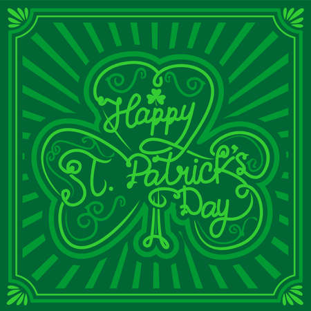 St. Patrick Day poster. happy st patricks day vintage retro typography on green background. St. Patrick's Day. shamrock leaf clover.  Vintage Vector design greetings card or poster.のイラスト素材