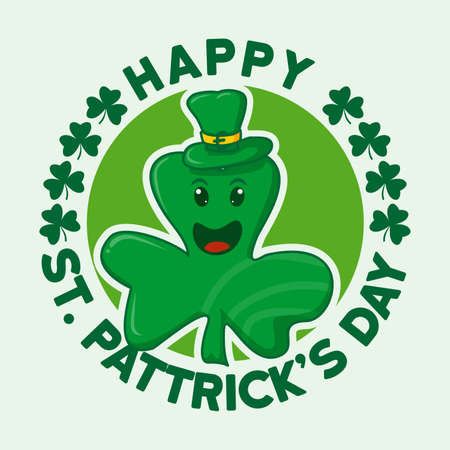 happy st patricks day scute hamrock leaf humanoid cartton. St. Patrick's Day. shamrock leaf clover. Typography. Vector illustration.のイラスト素材