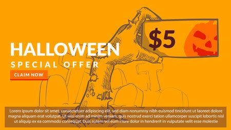 halloween special offer concept. zombie hand holding voucher. vector illustrationのイラスト素材