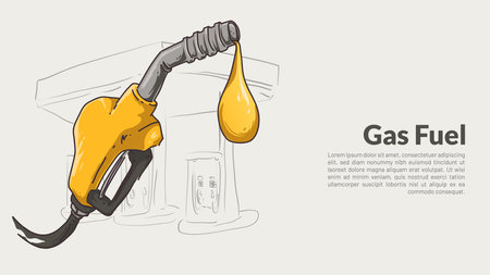 isolated yellow gas nozzle. heavy equipmet rough drawing with editable copy space vector illustration.のイラスト素材