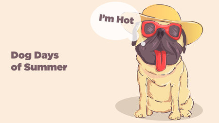 dog days of summer. pug wear sunglass and summer hat. vector illustrationのイラスト素材