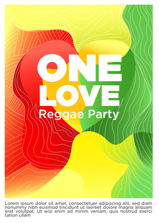 one love. three rasta color nad heart for reggae party event poster template vector illustrationのイラスト素材