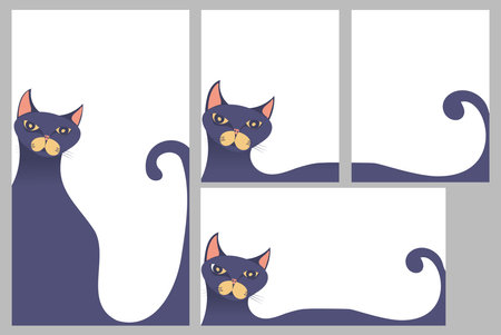 black cat cartoon with blank area customized copy space for social media template set. cat vector illustrationのイラスト素材