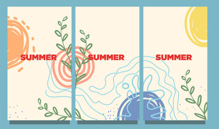 set of summer abstract retro style. abstract style painting vector illustration